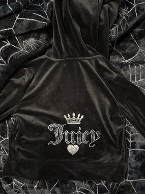 Juicy Couture Velour Cropped Bling Zip Up Hoodie | Black | Size Small